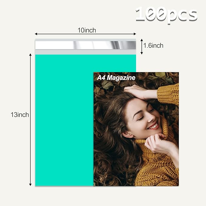 Teal Poly Mailers 10x13 Inch 100 Pcs, Strong Adhesive Shipping Bags for Clothing, Self-Sealing and Waterproof Mailing Envelopes, Privacy Protected Mailer Bags for Small Business