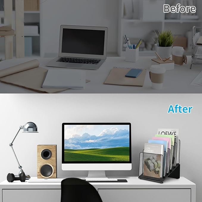 File Organizer for Desk, File Folder Organizer with 5-Section Vertical Rack, Suitable for Home Office Document Organization and Storage(Black)