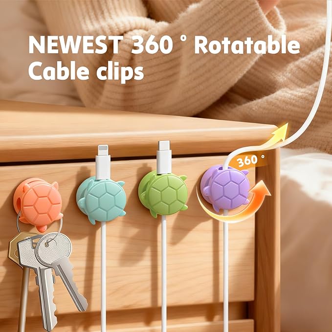 8 Pack Rotatable Cable Clips, Cord Organizer Spring Clip Cord Holder for Nightstand Cable Holders for Cords Charging Cable Organizers Cable Management for Desk Office Car Wall (Multicolor)