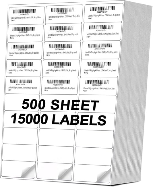 Address Labels (15,000/500 Sheets) - 1" x 2-5/8" Mailing Labels, 30 UP Shipping Sticker for Laser and Inkjet Printers