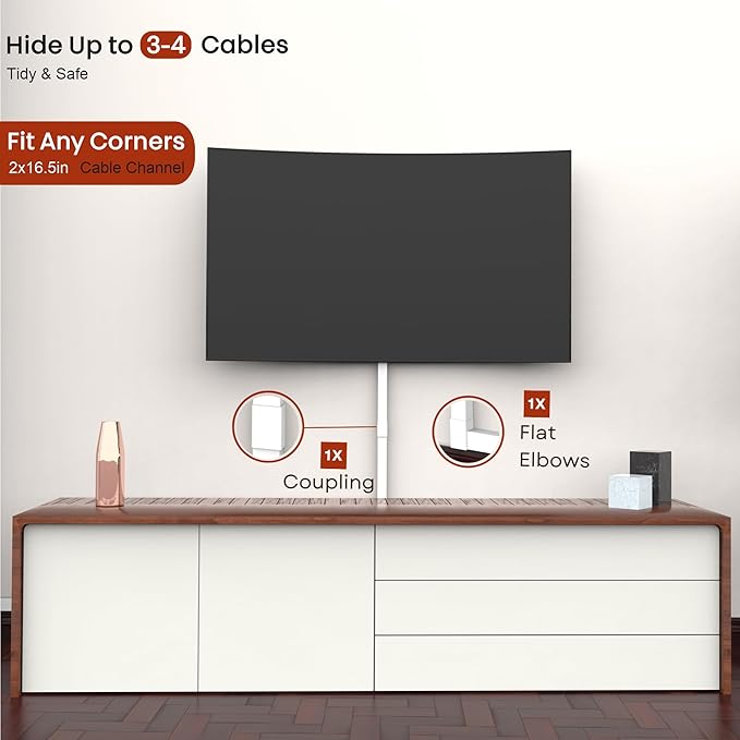 Cord Hider Wall Mounted TV - Wire Cover, Cord Covers, Cable Hider, 33 in Paintable White Raceway Kit, Hide Cords Wall Mount TV, Electrical Cords Concealer, Cable Management Channel, Wire Molding