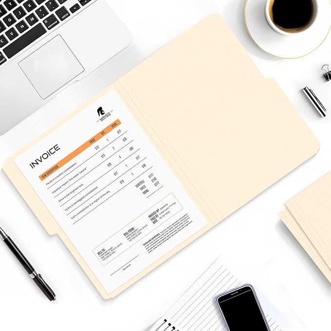 SUNEE File Folders, 30 Pack Manilla Folders 8.5 x 11, 1/2 Cut Tab for Easy Labeling and Organization, Durable Standard Paper for Home, Office, School Filing