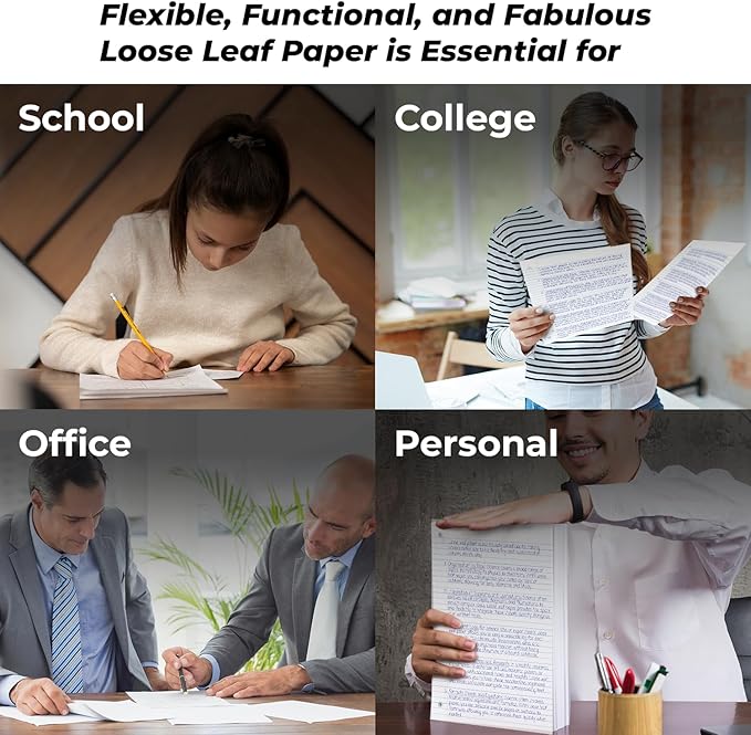 Rosmonde Loose Leaf Paper Bulk, 6750 Sheets, 45 Pack, College Ruled Sheets, 8 x 10.5", 150 Sheets/Pack, 3 Hole Punch, Bulk Notebook Paper, Filler Sheets, Fits Standard Binders, Fights Ink Bleed, White