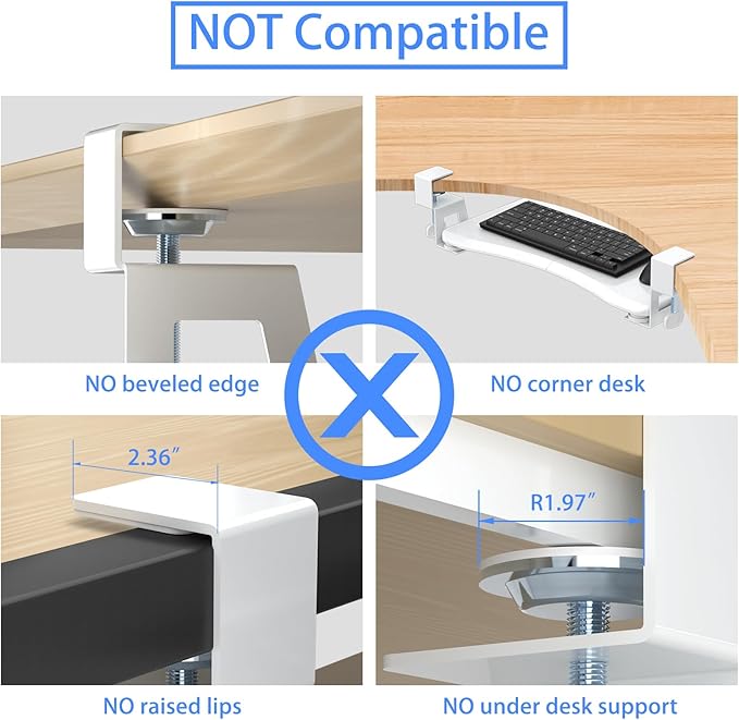 suptek Small Keyboard Tray Under Desk Pull Out with C Clamp Mount, Computer Keyboard & Mouse Tray, 20 (24.2 Including Clamps) x 11.8 inch Slide-Out Platform Computer Drawer for Typing, White, DSF1SW