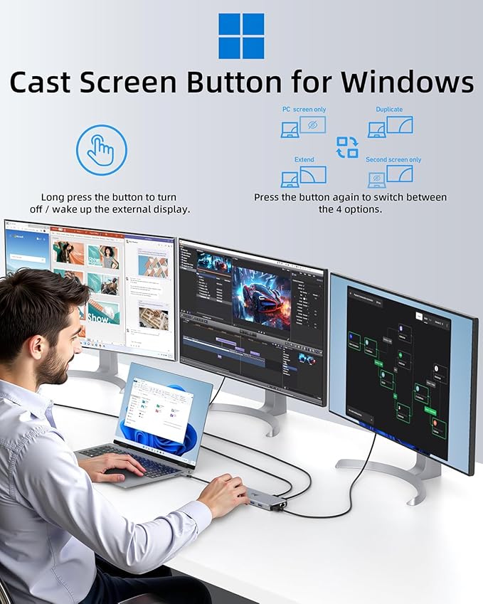 Laptop Docking Station 13 in 1, Dual Monitor Triple 4K Display, 8 USB C/A Ports, Ethernet, Audio, LIONWEI USB C Hub for MacBook,Dell,HP,Lenovo,Surface