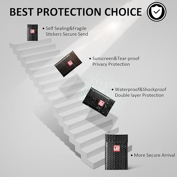 Bubble Mailers 6x12'' 25 Pack and 24PCS Fragile Stickers Bright Black Thick Waterproof Padded Poly Envelopes Bubble Wrap Mailers Self Seal Shipping Bags for Mailing Small Business Envelope Mailers #0