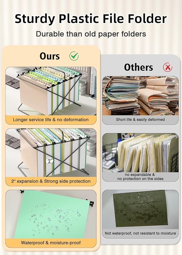 Extra Capacity Plastic Hanging File Folder,12 Pack Reinforced Hang Folders Letter Size,Heavy Duty 2 Inch Expansion,Filing Cabinet Folders,for Bulk Files, Medical Charts, Pastel Colors