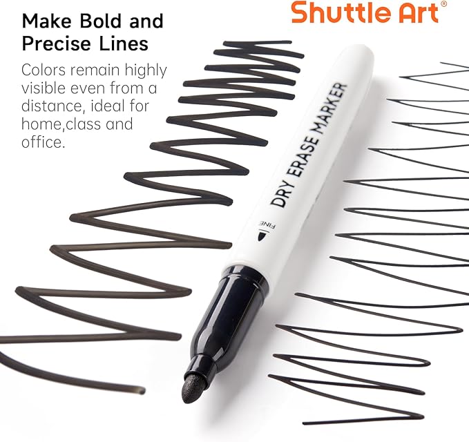 Shuttle Art Dry Erase Markers, 15 Pack Black Magnetic Whiteboard Markers with Erase,Fine Point Dry Erase Markers Perfect For Writing on Whiteboards, Dry-Erase Boards,Mirrors for School Office