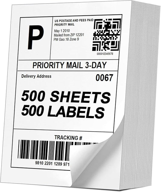 (500 Pcs/500 Sheets) A4 Full Sheet Self Adhesive Shipping Labels for Laser & Inkjet Printers, 8.5" x 11" Shipping Mailing Labels