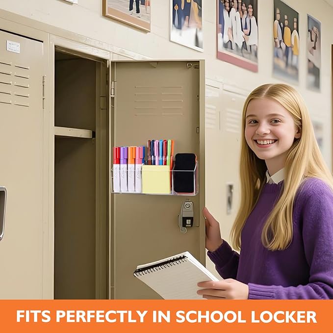 Ameceres Magnetic Pen Holder Classroom Organization Acrylic Marker Holder for Whiteboard Refrigerator Locker Accessories Pencil Dry Erase Marker Basket (3 Compartments * 1)