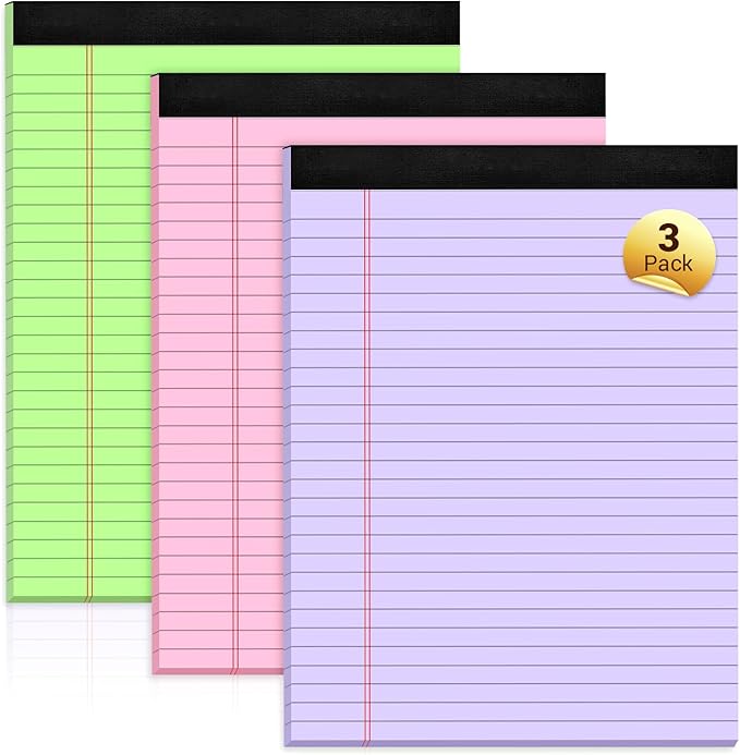 Legal Pads 8.5 x 11 Colored Notepad, 3 Pack Note Pads Wide Ruled Lined Paper, Micro Perforated Writing Pads, 30 Sheet/Note Pads, Notebook Paper Tablet for School, Pink Legal Pad 8.5 x 11