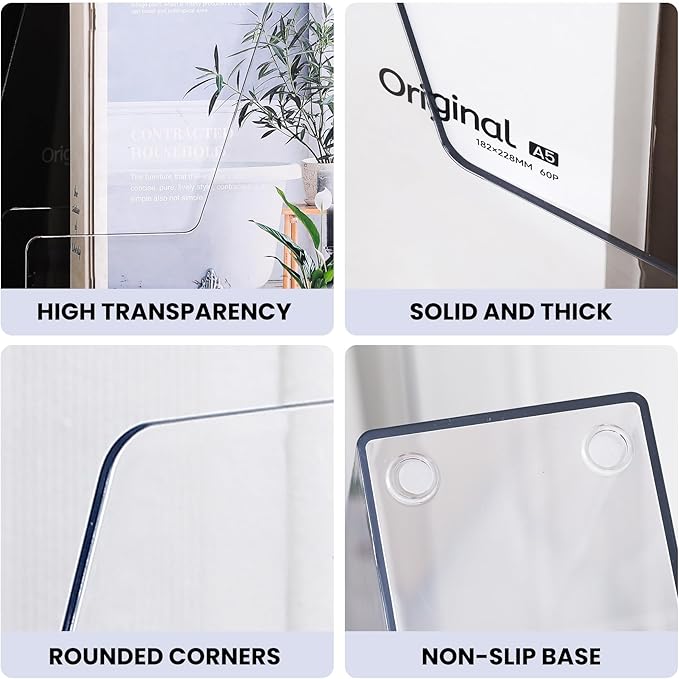 Vertical Magazine File Holder, Clear File Organizer Desk Organizer and Storage Bins Holding for Magazines, Binders, Notebooks, Envelopes, Plastic Office Organization and Storage for Desk, 4 pack