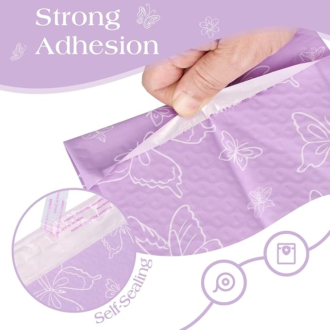 Metronic Bubble Mailers 6x10" 50 Pack Usable Size 6x9,Waterproof Mailing Padded Envelopes for Small Business,Cushioning Bubble Wrap Mailer Bags,Shipping Envelopes for Gift,Small Items Purple Butterfly