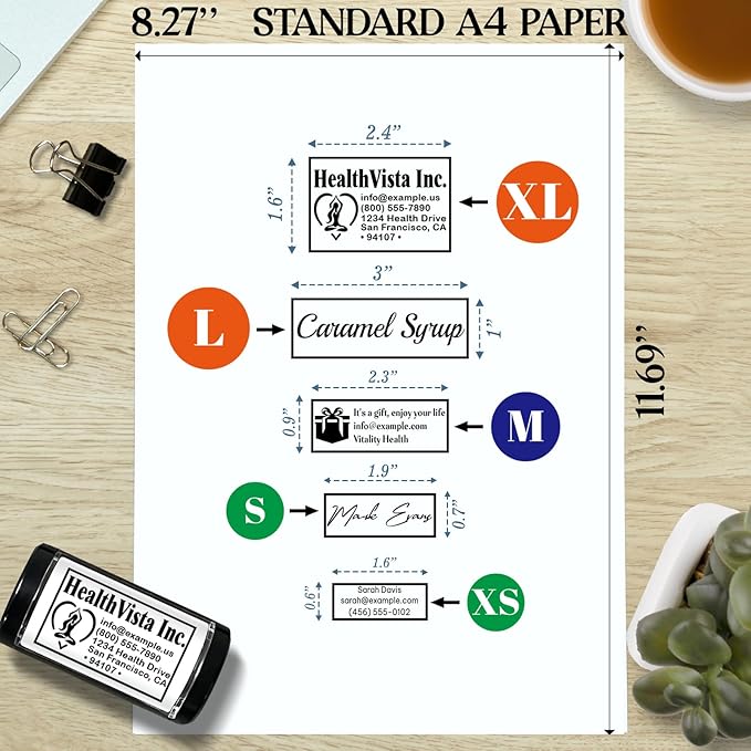 Custom Stamp - Personalized Self-Inking Stamp for Office, Teacher, Address & Business Label Stamper - 5 Sizes - 5 Ink Color Options - Up to 5 Lines of Customized Text (Custom)