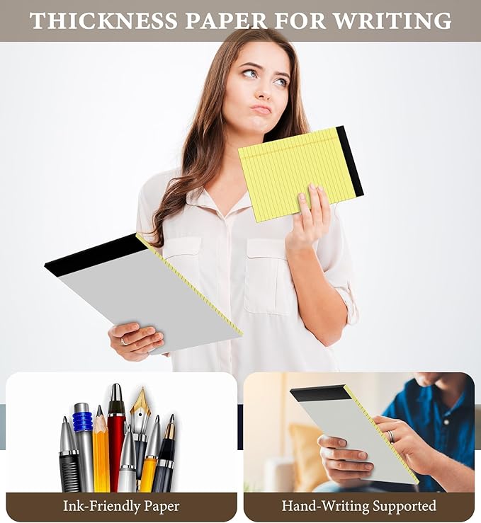 Small Legal Pads 5x8 Notepad, 6 Pack Note Pads 5x8 College Ruled Writing Pads Yellow Legal Note Pads for Work, Micro Perforated Lined Paper 5 x 8 Note Pads 30 Sheets/Pad College Ruled Pads of Paper