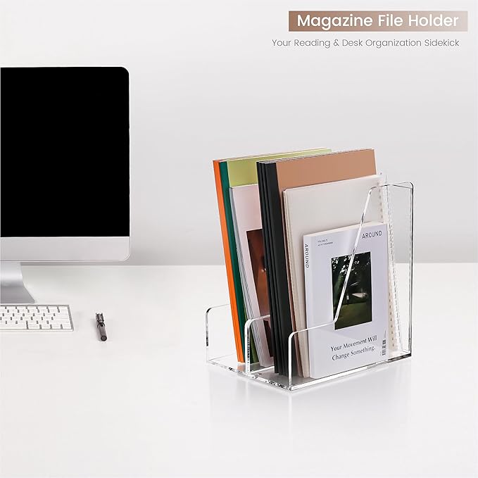 YUXUN Acrylic Magazine File Holder,Clear Desk Organizer File Holder Stand for File/Magazine/Binders/Notebook/Envelopes,Multi-purpose Coloring Comic Book Storage for Home/Office/Classroom Organization