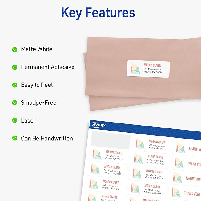 Avery Printable Address Labels with Sure Feed, 1" x 2-5/8" Customizable Stickers, White, 15,000 Blank Mailing Labels Total (2-Pack of 45160)