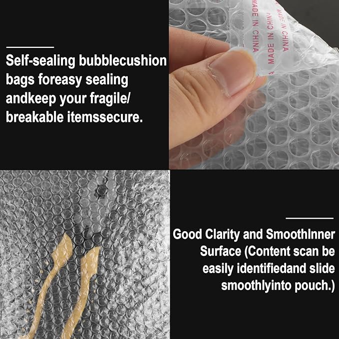 300PCS Bubble Out Bags Pouches, 4"x 6" Self-Seal Bubble Pouches Bags, Clear Double Walled Cushioning Bags Bubble Bags for Small Busines, Packing, Shipping, Mailing and Storage