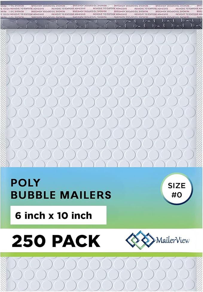 White Small Poly Bubble Mailers 6x10 inch #0 | Self Seal Padded Envelopes | Cushioned Bubble Mailer | Usable Size 6x9 | WaterProof | Lightweight mailing Shipping Bags | 250 Pack Bulk | Made in USA