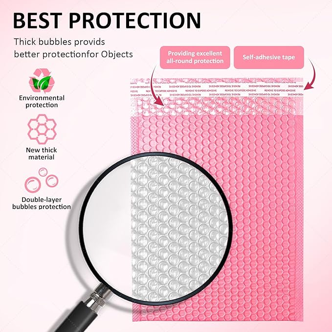Bubble Mailers 6x12'' 100 Pack and 24PCS Fragile Stickers Pink Thick Waterproof Padded Poly Envelopes Bubble Wrap Mailers Self Seal Shipping Bags for Mailing Small Business Homes Envelope Mailers #0