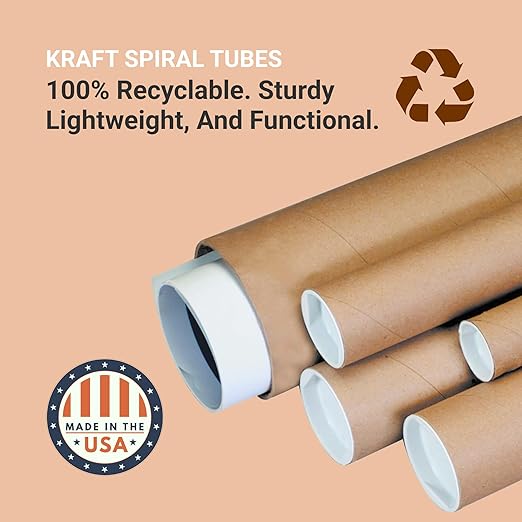 AVIDITI Cardboard Tubes with Caps, 36"L x 2"W x 2"H, Pack of 50 | Poster Tube for Mailing and Storage of Blueprints, Artwork, Crafts, Long Art Holder, 36 inches