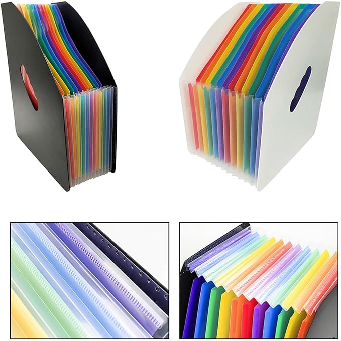Self Standing Desktop Expanding File Organizer With 13 Pockets And 24 Colorful Labels For A4 Paper, Portable Accordion File Holder For Office And Home Use(A)