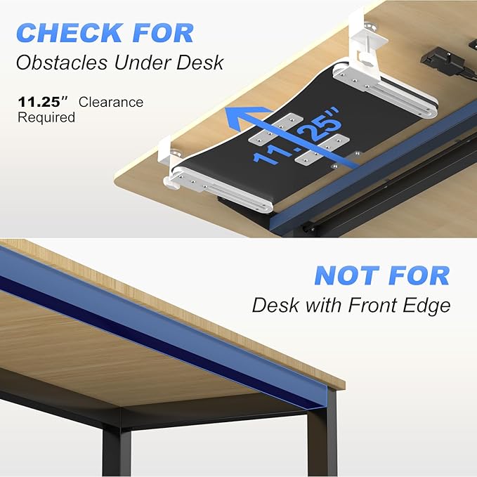 suptek Small Keyboard Tray Under Desk Pull Out with C Clamp Mount, Computer Keyboard & Mouse Tray, 20 (24.2 Including Clamps) x 11.8 inch Slide-Out Platform Computer Drawer for Typing, White, DSF1SW