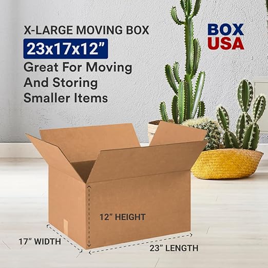 BOX USA Moving Boxes Large 23"L x 17"W x 12"H 10-Pack - Corrugated Cardboard Box for Shipping, Mailing, Packing, Packaging and Storage
