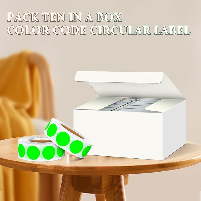 ‎‎WANSTE 10Rolls 10000PCS 0.75 Inch Small Fluorescent Green Sticky Tags, Permanent Sticky Dot Color Code Labels in Dispenser Box,Circle Blank Labels Total for Documents, Inventory,CDs,Garage Sales