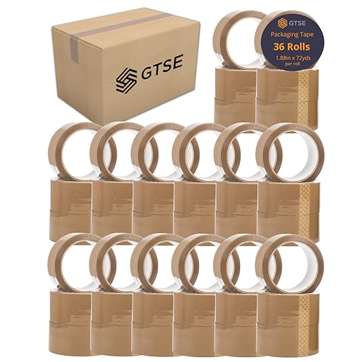 GTSE Brown Packaging Tape Bulk Pack, 1.88 inches x 72 Yards, Heavy Duty Shipping Tape for Packing, Moving, Office Use, 36 Rolls Full Carton