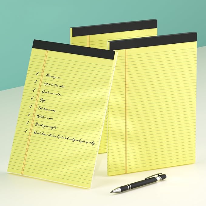Yellow Legal Pads 8.5×11 Paper Tablets, College Ruled Yellow Writing Pads 3 Pack Note Pads 8.5"x11" 30 Sheets/60 Pages, Sturdy Backing – Lined Notepad Ideal for Students, Office, and Business Use