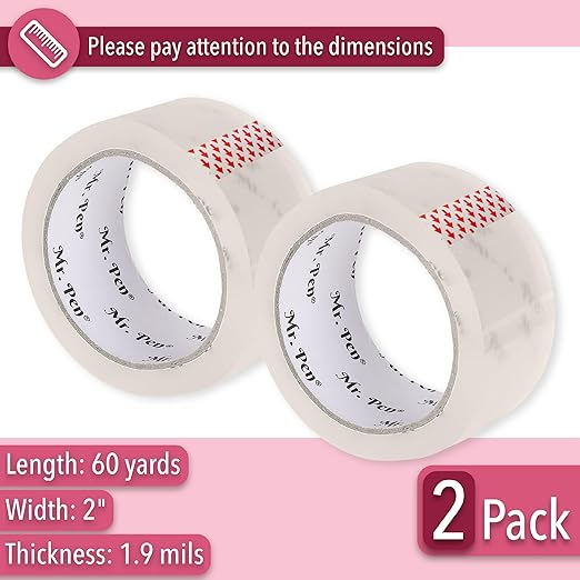 Mr. Pen- Packing Tape, 2Pack, 2in Wide, 60 Yards, 1.9mil, No Smell, Shipping Tape, Packaging Tape Rolls, Clear Box Tape, Mailing/Moving Tape, Packing Tape Refill