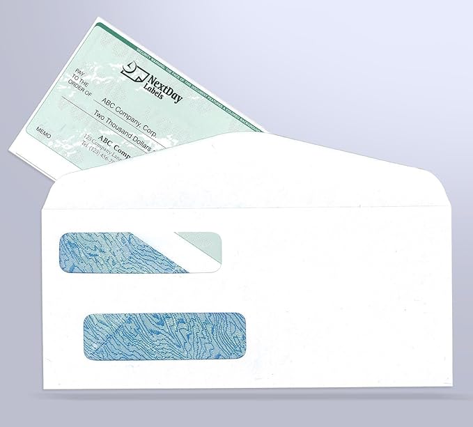 NextDayLabels - #9 Double Window Security Envelope (Regular Gum - 500 Per Pack)