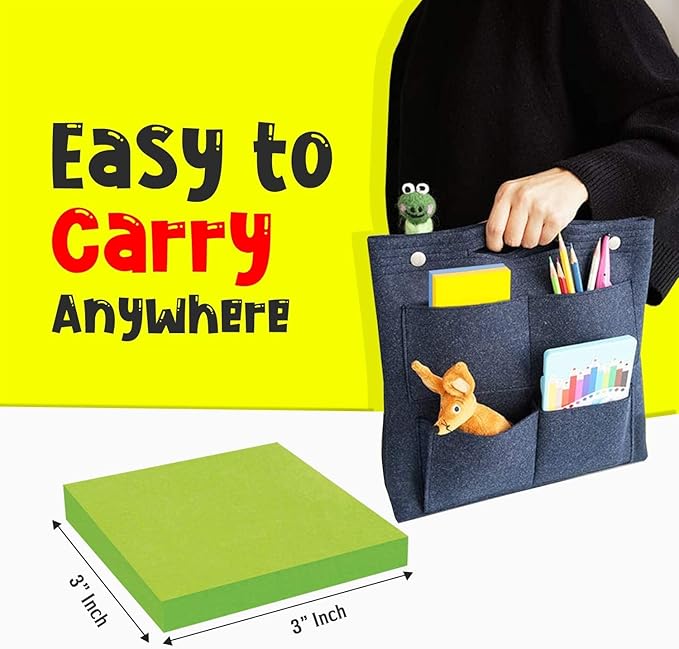 (24 Pads) Sticky Notes 3x3 in 100 Sheets/Pad, Self-Sticky Note Pads, 6 Bright Colors Super Sticky Pads - Easy to Post for School, Office Supplies, Desk Accessories