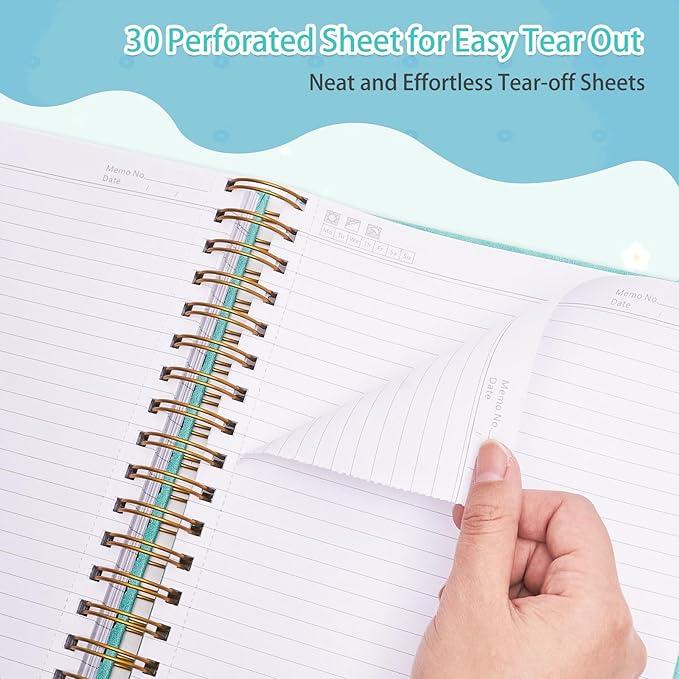 Spiral Notebook, 365 Page Hardcover College Ruled Notebook, 8.5" x 11", Large Leather Notebook Journal for Men Women, A4 Notebooks for Work School Notes, Journals for Writing, 24pcs Index Tabs, Teal