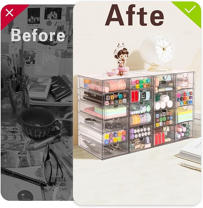 Acrylic Organizer with Drawers | 20 Drawers 4 Sets | Desk Organizer and Storage, Clear Makeup Organization, For Office/Art Supply/Craft Storage and Organization