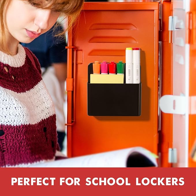 BEYGORM 2 Pack Plastic Magnetic Pen Holder for Refrigerator, Dry Erase Marker Holder for Whiteboard，Magnet School Locker Organizer Accessories, Pencil Cup, Pen Caddy, Classroom Organization(Black)