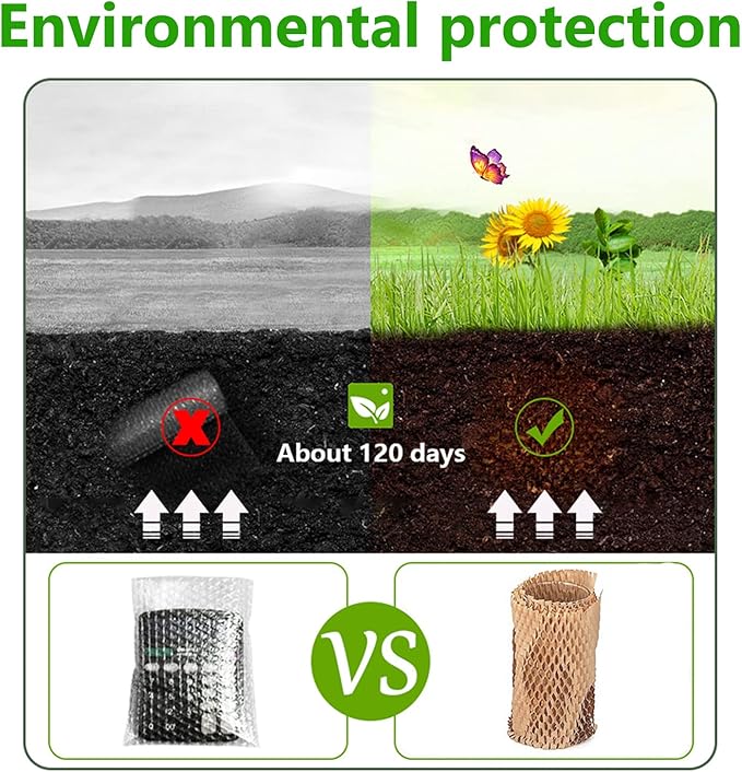 Honeycomb Packing Paper Wrap 15"x200' Sustainable Alternative to Bubble Cushioning Wrap for Moving/shipping/packing Roll with 20 Fragile Sticker Biodegradable & Fully Recylable