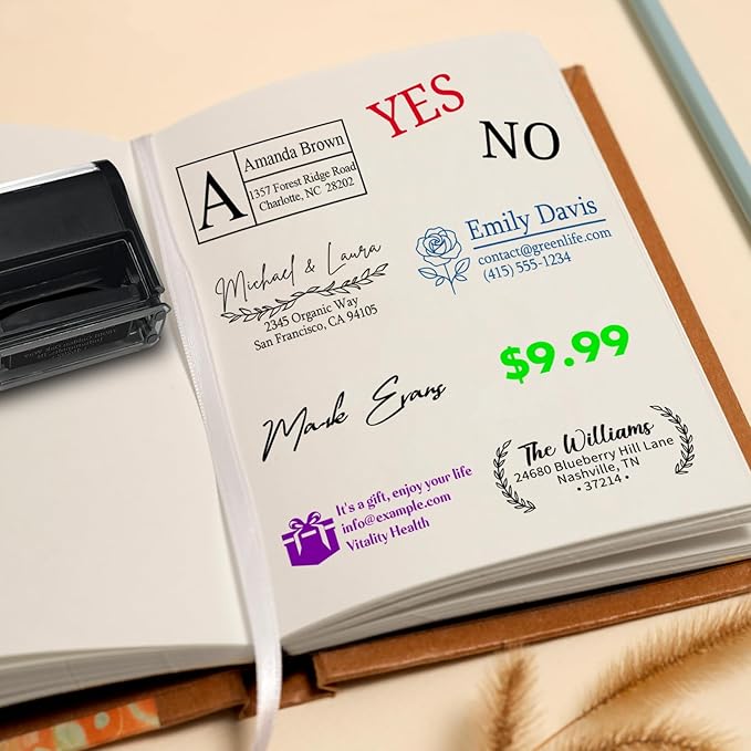 Custom Stamp - Personalized Self-Inking Stamp for Office, Teacher, Address & Business Label Stamper - 5 Sizes - 5 Ink Color Options - Up to 5 Lines of Customized Text (Custom)