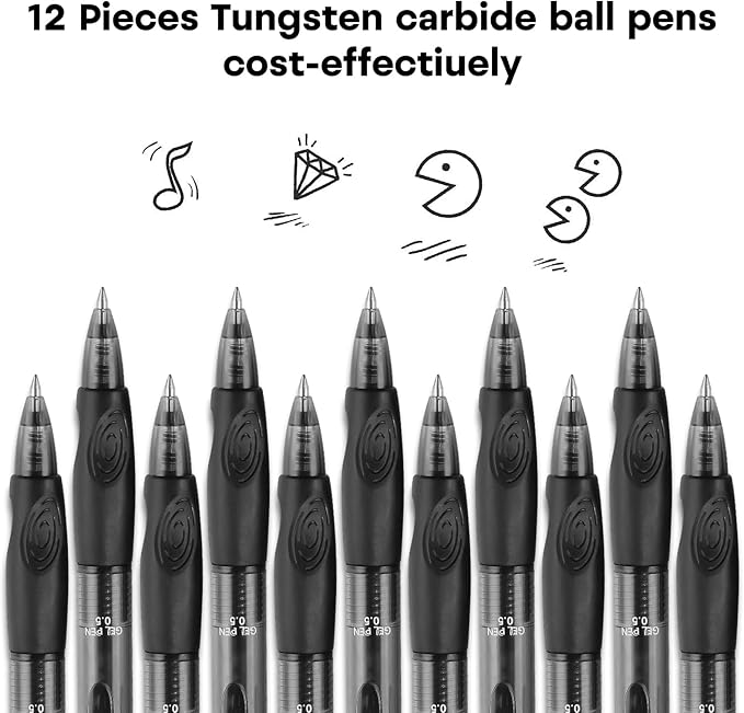 USUAL Retractable Erasable Pens 12 Colored Erasable Gel Pen 0.5mm Erasable Gel Pens Black Make Mistakes Disappear Smooth Writing Pen Office Back-to-School Supplies (Black)