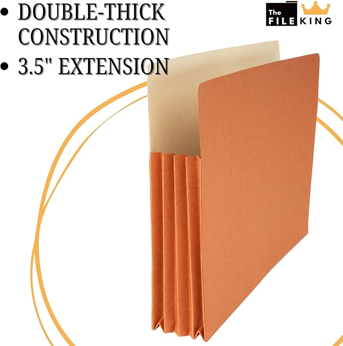 The File King Expanding Accordion File Folder | Letter Size | Box of 10 Redropes | 3.5” Expansion | Store and Organize Papers | Keep Records in One Place | Save Time Searching