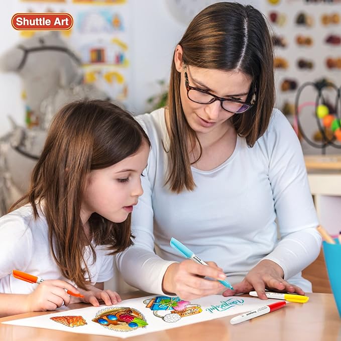 Shuttle Art 60 Colors Permanent Markers, Fine Point, Assorted Colors, Works on Plastic,Wood,Stone,Metal and Glass for Doodling, Coloring, Marking