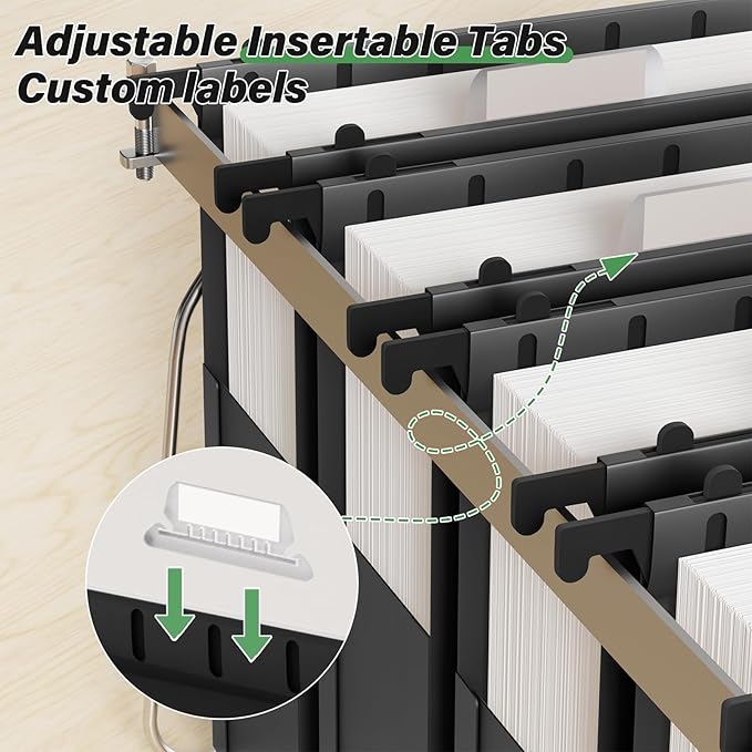 Plastic Hanging File Folders Letter Size,Heavy Duty 3 Inch Expansion Folder,6 Pack Reinforced Expanding File Folder,Extra Capacity Accordian Pocket,Black Hanging Folder Organizer for Home Office