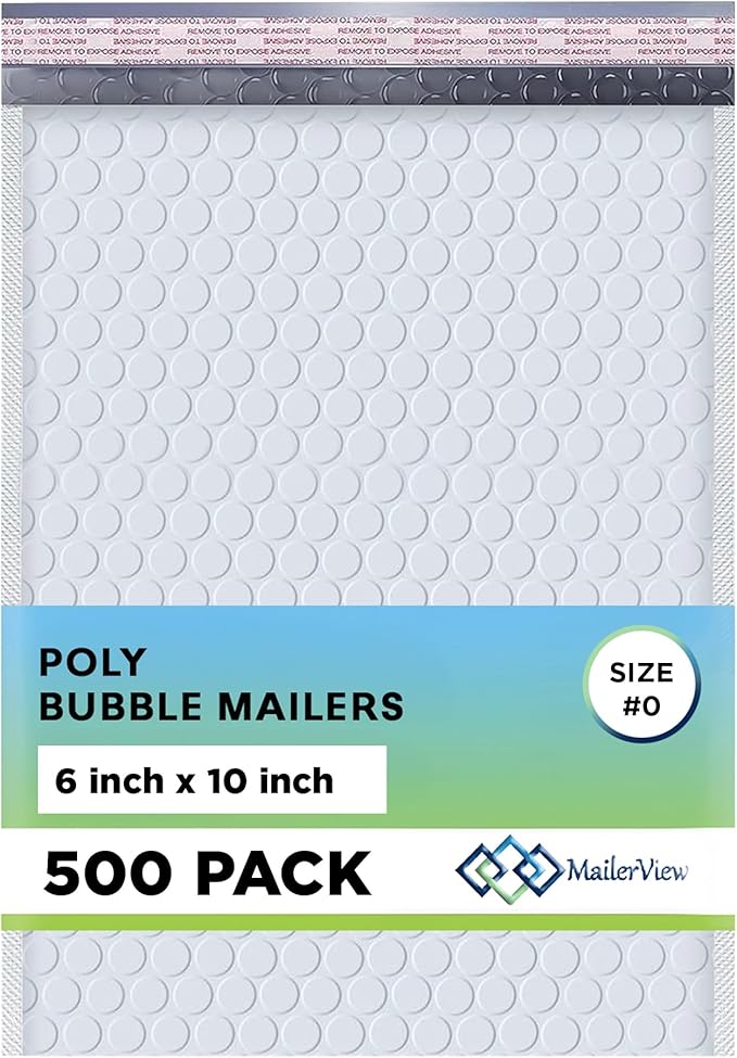 White Small Poly Bubble Mailers 6x10 inch #0 | Self Seal Padded Envelopes | Cushioned Bubble Mailer | Usable Size 6x9 | WaterProof | Lightweight mailing Shipping Bags | 500 Pack Bulk