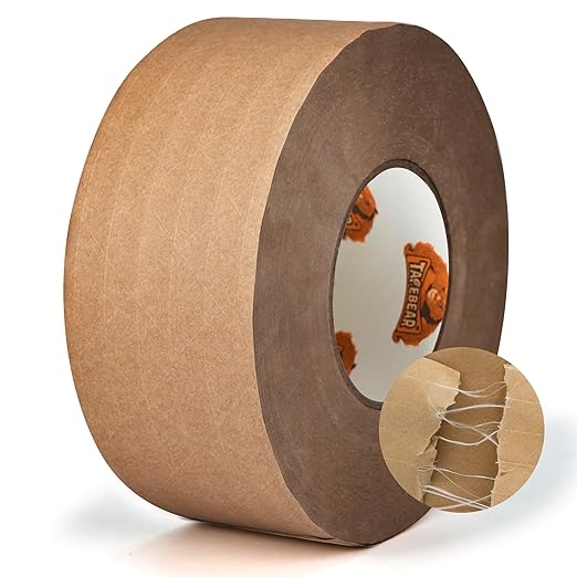 TAPEBEAR Water Activated Tape, Fiber Reinforced Gummed Tape 2inch x 165ft, Eco-Friendly Kraft Paper Tape Biodegradable Brown Packing Tape for Security Sealing, Heavy Duty Packaging and Shipping