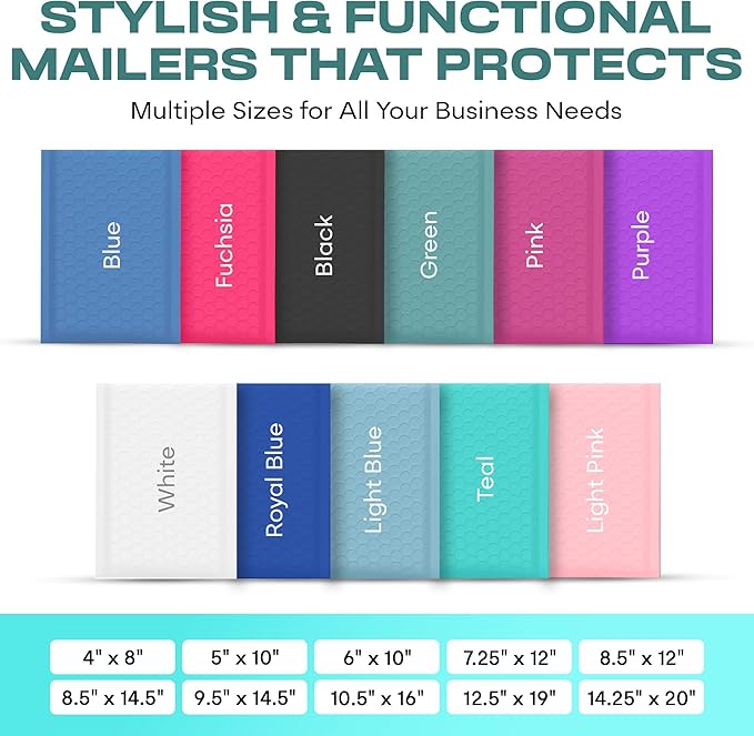Teal Small Bubble Mailers 4x8 Inch #000 | Thick Padded Poly Bubble Mailer Envelopes | 500 Pack Bulk | Trading Card Sports Card Shipping