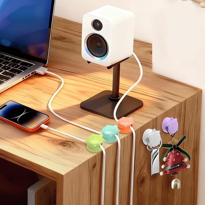 8 Pack Rotatable Cable Clips, Cord Organizer Spring Clip Cord Holder for Nightstand Cable Holders for Cords Charging Cable Organizers Cable Management for Desk Office Car Wall (White)