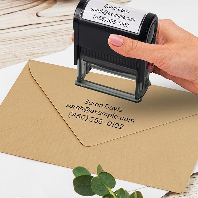Custom Stamp - Personalized Self-Inking Stamp for Office, Teacher, Address & Business Label Stamper - 5 Sizes - 5 Ink Color Options - Up to 5 Lines of Customized Text (Custom)