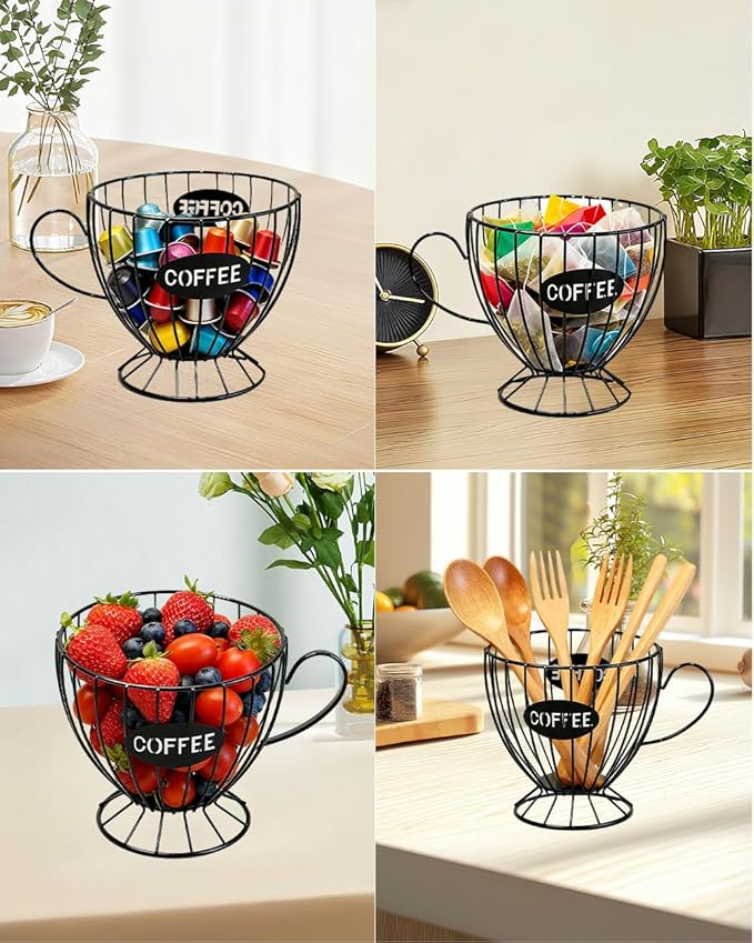 Coffee Pod Holder Large Capacity Coffee Pod Storage Metal Kitchen Countertop Organizer for Home Office Black