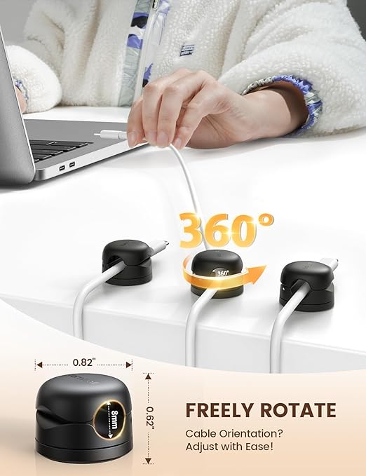 Lamicall 12Pack Rotatable Cord Organizer, Desk Office Nightstand Accessories - Cable Management Clips, Desk Phone Charger Holder Gadgets, Wire Organizer Keeper Home Workspace Dorm Organizers